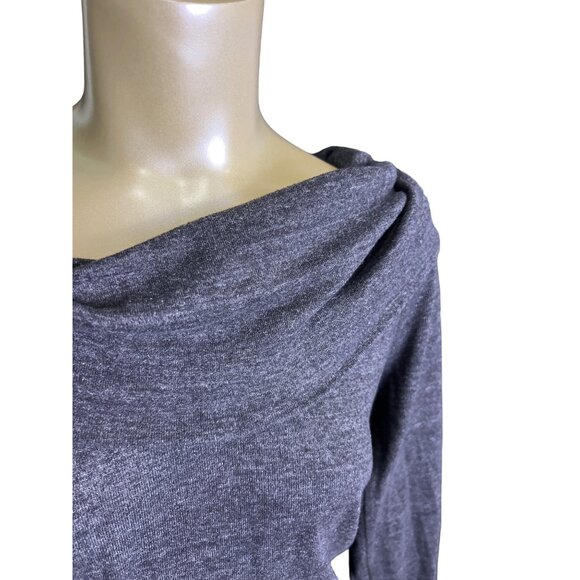 Fossil women small off shoulder charcoal gray knit top long sleeve soft  G759 - Picture 3 of 9